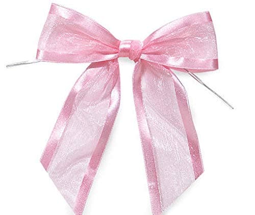 Light Pink Pre-Tied Organza Bows With Twist Ties. Pack of 12 Satin-Edged Fabric Bows Made of 1-1/2" Ribbon. Bow Measures 4" Wide (12, Light Pink)