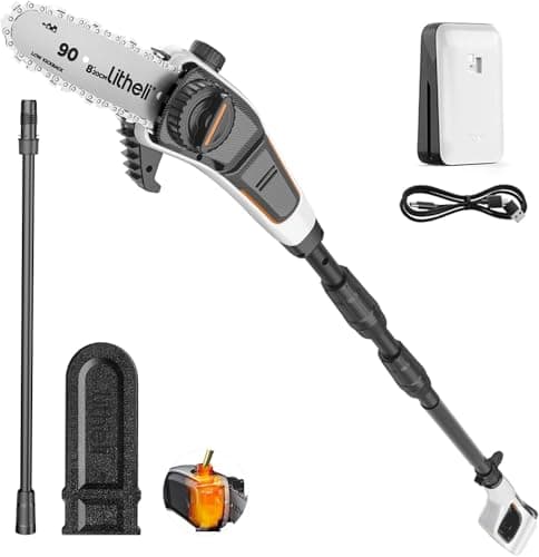 Litheli 20V Cordless Pole Saw, 8m/s 20cm Electric Pole Chainsaw with 10000mAh Battery for Tree Trimming, Branch Cutting, Limb Pruning and Garden Maintenance