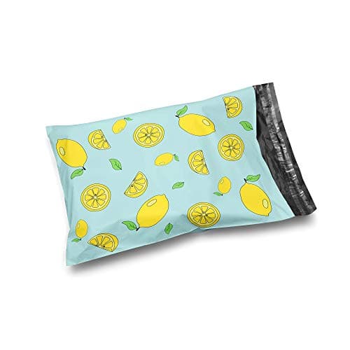 10 x 13 Glossy Lemon Decorative Plastic Poly Mailer Bags Waterproof Shipping Mailing Envelope 2 Mil for Apparel, Clothes, Shirts, Books – Permanent Adhesive Seal (100 Pack, Lemons)