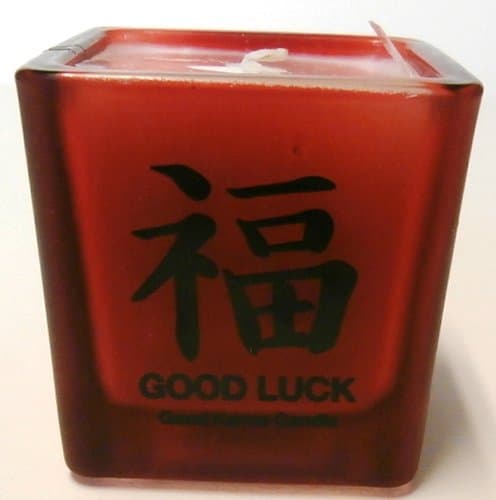 Zensual Good Karma Square Votive Candle, Kanji Collection, Choice of Color (Red)