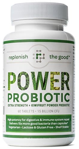 Power Probiotic Extra Strength Probiotics for Men and Women, 60 ct 15 Billion Probiotic,10 Strains, Kiwi Prebiotic, Time Release Probiotics, 30-Day Supply. Reduce Bloated Stomach & Acid Reflux