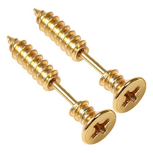 New Fashion Color Piercing 3D Cross Screws Ear Stud Earrings Lag spike Hip-Hip Earring Youth Men/Women (1 Gold)