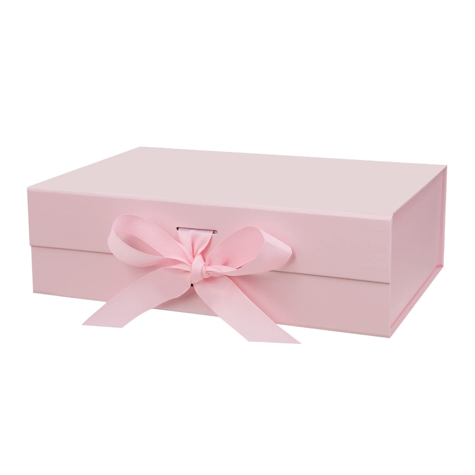 10.5"X7.5"X3.1" Pink Magnetic Gift Box with Lid and Ribbon for Presents