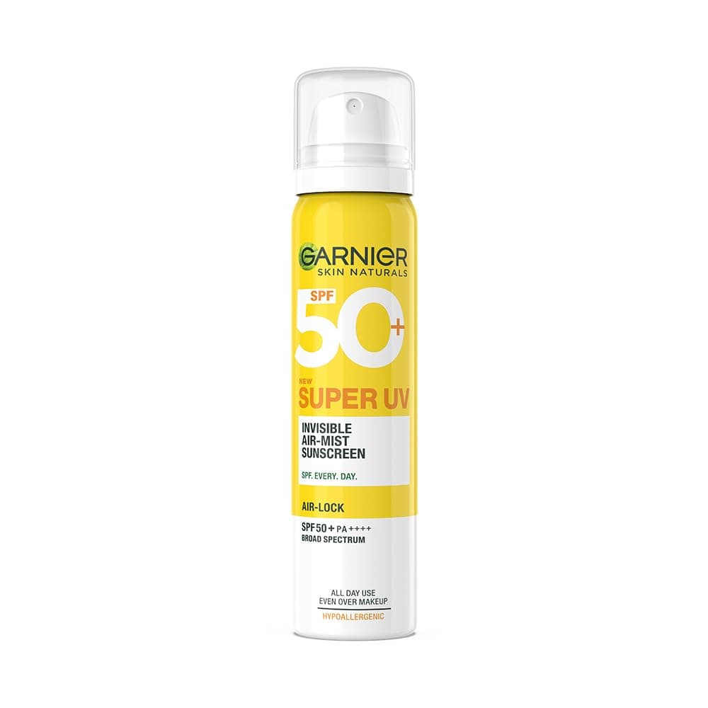 Garnier SuperUV Invisible Air Mist Sunscreen SPF50 PA++++ UVA/B for Broad Spectrum Application over Makeup Sunscreen Spray No White Cast For All Skin Types Lightweight For Men & Women 75ml