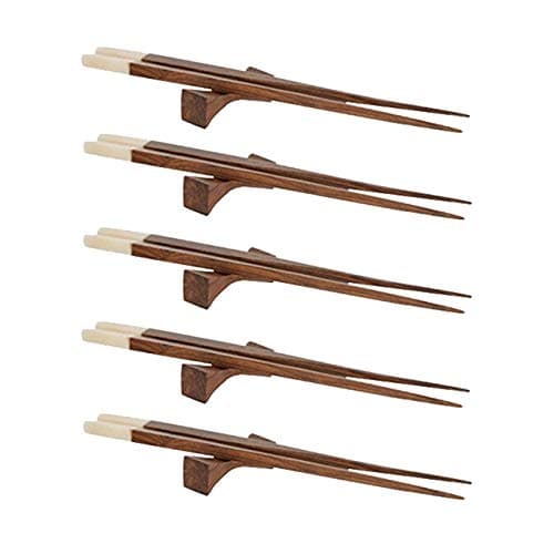 5sets Chopstick Natural Reusable Chopsticks Square Round Wood Chop Sticks with Stand | Combo Set of 5 (Each Set Content 5 Chopstick and 5 Stand)