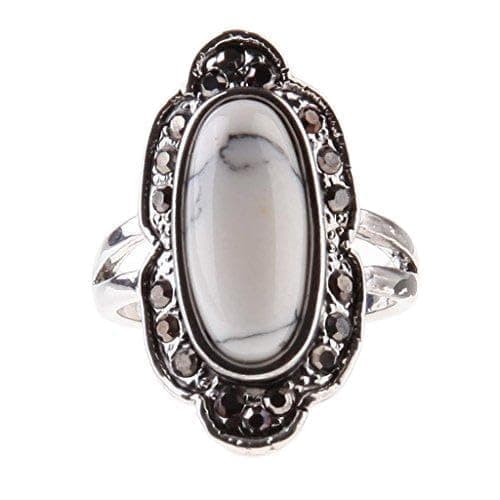 Ca Women's Synthetic-Turquoise Flower Shape Gem Alloy Ring White 7