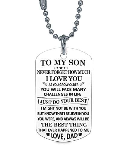 to My Son The Best Things I Love You Dad Dog Tag Military Air Force Navy Coast Guard Necklace Ball Chain Gift for Best Son Birthday Graduation Stainless Steel