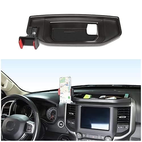 CheroCar for RAM Dash Mount Phone Holder Stoage Tray Phone Mount Organizer Compatible with 2018-2023 Dodge Ram 1500 2500 3500,Don't fit for The Ram with The 12-inch Screen