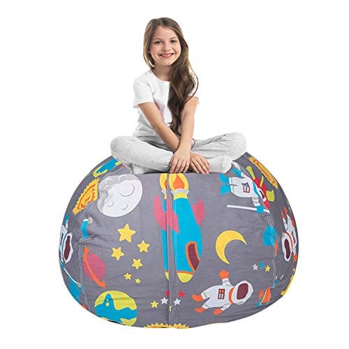 STTIAO Kids Stuffed Animal Storage Bean Bag with Carrying Handle Sturdy Cotton Bean Bag Cover Perfect for Toys and Clothes Kids Gift (Astronaut, 38'')