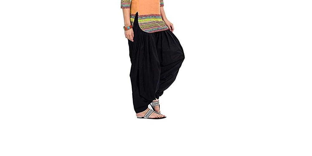 SRP LinenIndian Authentic Semi-Patiala, Patiala Salwar, for Women's 100% Cotton Fabric in Free Size Comes Many Attractive Solid Color's (Free Size, Black)