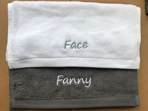 Face and Fanny Embroidered Face Cloths (Grey & White)