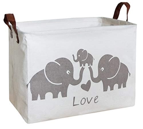HIYAGON Baby Basket - Cute Elephant Toy Storage Bin Organizer Box Gift Basket for Boys and Girls (Love Elephants)