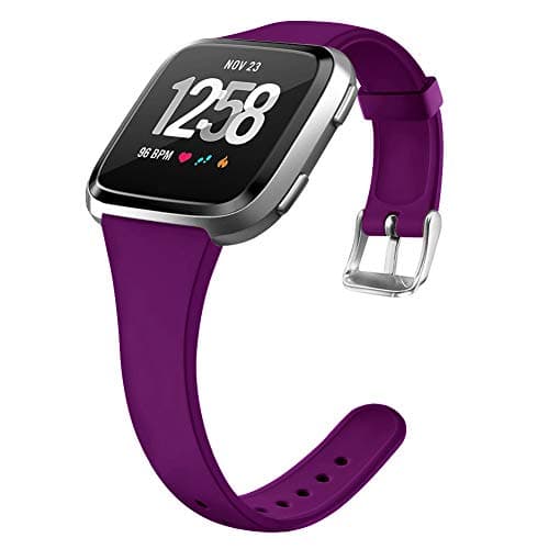 OenFoto Sport Bands Compatible Fitbit Versa /Versa 2 &Versa Lite Edition, Soft Silicone Slim Thin Narrow Small Replacement Wristband Strap for Fitbit Versa Smart Watch, Women Men, Mulberry Small