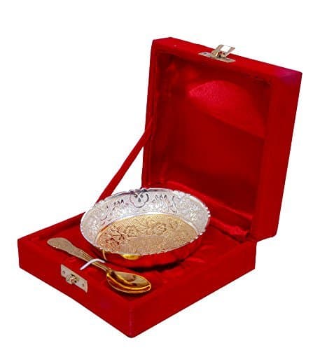 Gold Plated White Metal Single Bunda Bowl Sets with Box - 2 Pieces Set