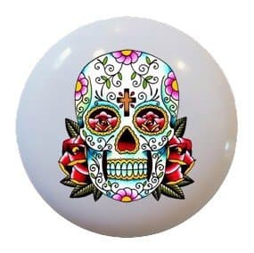Sugar Skull Flower Ceramic Knobs Pulls Kitchen Drawer Cabinet Vanity Closet 276