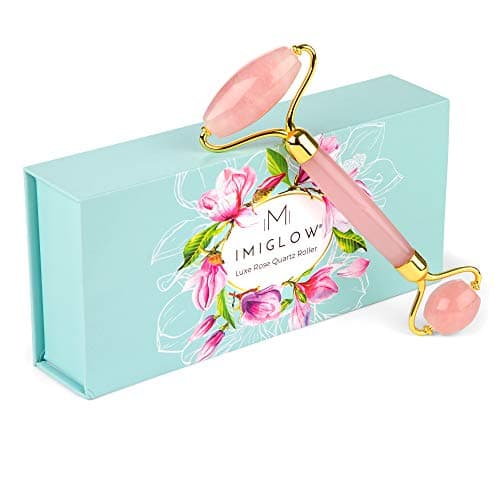 Rose Quartz Face Roller - Pink Jade Roller for Face -100% Natural crystal face roller massager - Anti-aging Face Sculpting Tool -Eye roller for puffy eyes in beautiful magnetic gift box by Imiglow