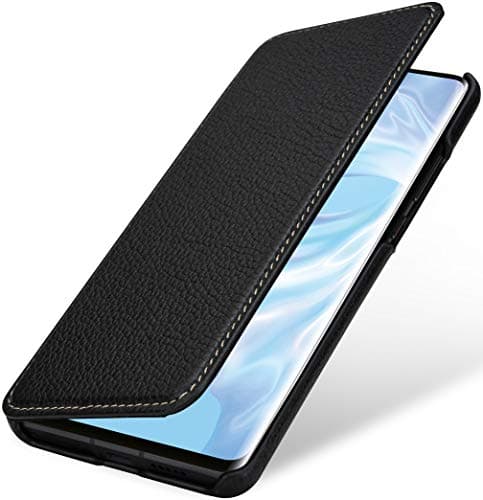 StilGut Book Type Flip Case for Huawei P30 Pro, Genuine Leather Huawei P30 Pro Case with Auto Wake/Sleep Function, Black
