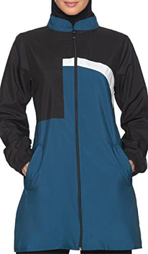 Artizara Womens Modest Long Lightweight Sport Track Running Athletic Active Jacket - Blue/Black
