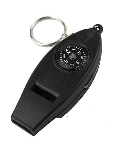 Ca& Outdoor Survival Whistles Keychain 4in1 Whistles + Compass + Thermometer + Magnifying Glass , matt black