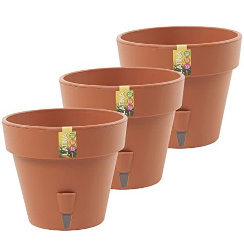 Santino Self Watering Planter Latina (6.9 Inch- Set of 3, Terracotta) Indoor/Outdoor Flower Pot with Bottom Watering and Water Level Indicator