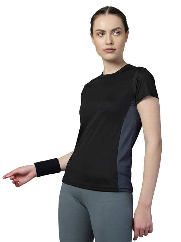 Women's Polyester Dry Fit Solid Quick Dry Sports Half Sleeve Regular Fit Active Wear Gym Tshirt Round Crew Neck Breathable Side Mesh Panels for Running Workout and Fitness
