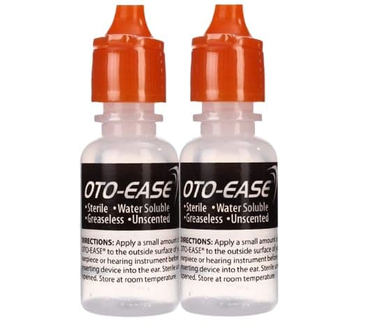 OTO-Ease Custom Earmold Lubricant (2 Pack / 0.5oz Bottle) - Lubricate Ear Plugs, Hearing Aids, Includes AudioWipes Cleaning Towelettes and Liberty Micorfiber Cloth, Purple, 5 Piece Set