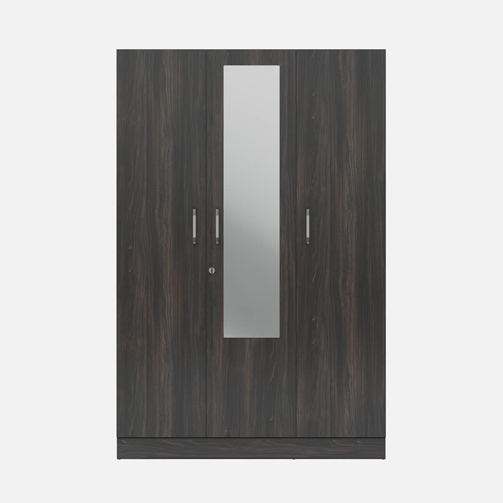 Wardrobe | 1 Year Warranty | Engineered Wood Almirah, Cupboard for Clothes Storage | 3 Door, Mirror, 1 Drawer, 1 Hanging Space | Gingham - Dark Brown