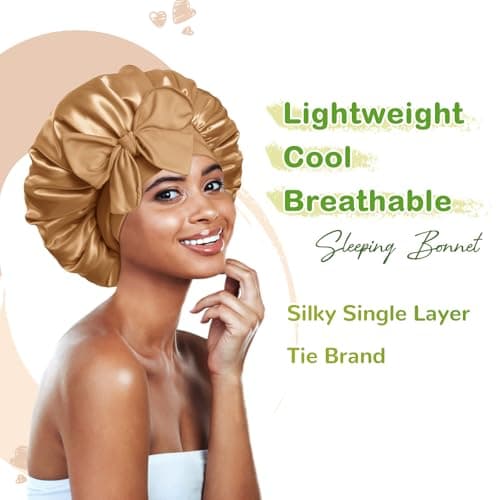 Silk Bonnet for Sleeping Women Satin Bonnet Night Sleep Cap Wrap for Curly Hair with Adjustable Tie Band,Gold