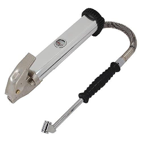 Air Tyre Inflator with Gauge (Forecourt Type) - Heavy Duty Aluminium Body, Dual Calibrated PSI & Bar, 350mm Rubber Hose with Steel Protection Sleeve, 0-140 PSI / 0-9.5 Bar Range