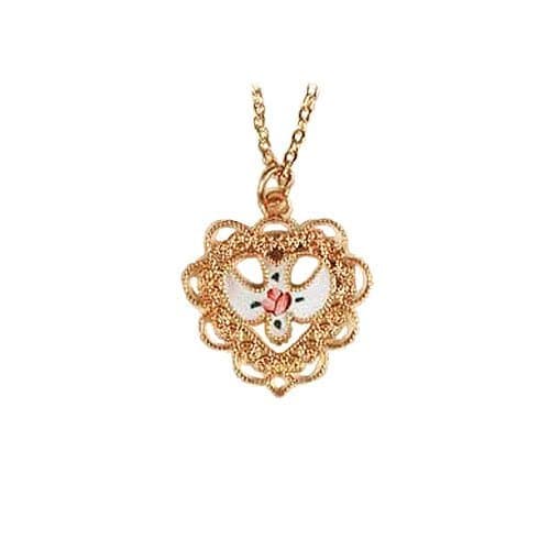 14k Gold Plate Filigree Heart & Dove Pendant