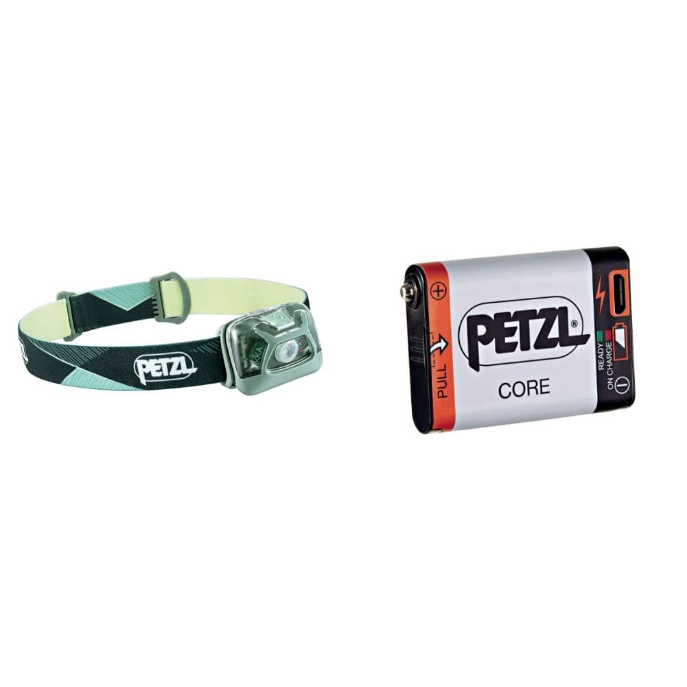 PETZL Headlamp, Mixed, Green & Petzl Core Rechargeable Battery, UNI
