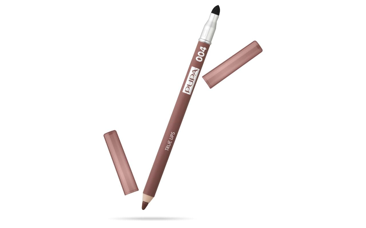 True Lips Blendable Lip Liner - Dual-Ended Matte Lining Color and Brush - Light and Creamy, Hydrating, High Pigment, Smudge Proof Formula - Paraben Free - 004 Plain Brown - 0.042 oz