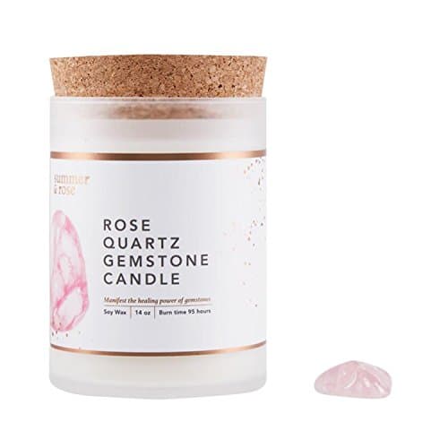 Summer & Rose Soy Wax Scented Candle with Gem Stones (Rose Quartz Gem Stone)