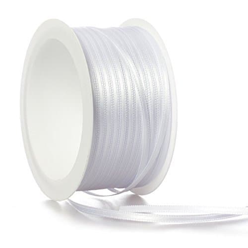 Satinband (double satin ribbon) 50 m x 3 mm | white bow strip | gift ribbon | 1m-0.076 Euros., White, 1 - Pack