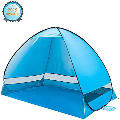 KeShi Pop up Beach Tent, Portable Beach Tent Sun Shelter, Waterproof Windproof Beach Canopy, Large Space Anti UV Beach Shade - Fit 3-4 Persons for Camping, Hiking, Canopy with Carry Bag