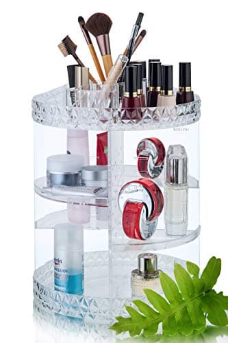 RoLeDo Makeup Organizer 360 Degree Rotating Crystal Adjustable Large Capacity Vanity Cosmetic Jewelry Storage Display Stand Tray Box Carousel Shelf Holder for Perfumes and Bathroom (Clear, Acrylic)