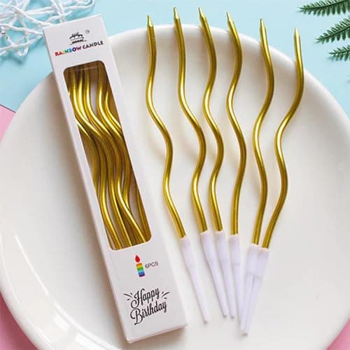 Twisty Gold Long Stick Candle Metallic Cake Cupcake Candles Cake Candles for Birthday, Wedding Party and Cake Decoration Pack of 6