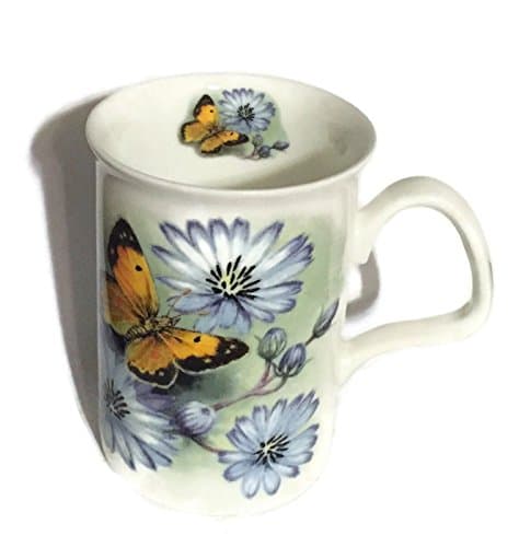 The Henley Collection Fine Bone China Butterfly Spring Floral Coffee Mug - Blue