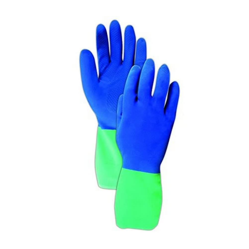 MAPA Professional ProTector AFR-282 Natural Latex Blended Nitrile Glove, Chemical Resistant, 0.026' Thickness, 13' Length, Size 6, Blue/Green (Pack of 12 Pairs)