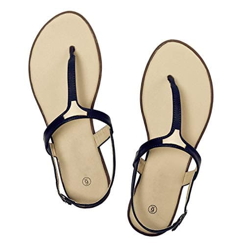 Rekayla Flat Thong Ankle Strap Sandals with Fashion Triangle Metal for Women Black 05