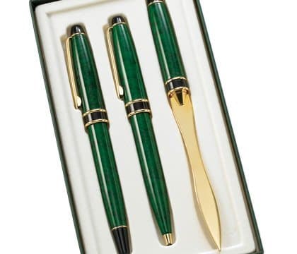 GS-3003 3 Pcs. Set Green Marble BP RB and Letter Opener with Gift Box