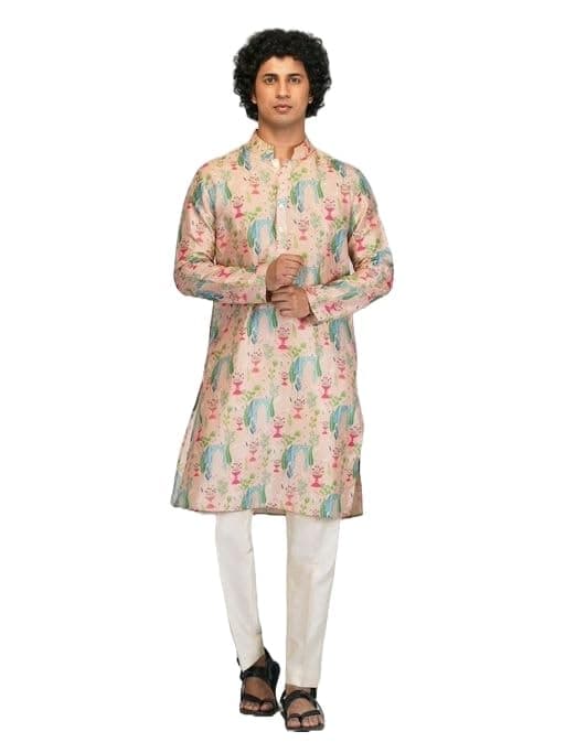 LookMark Men's Regular Cotton Blend Printed Long Kurta Suitable for All Indian Wedding, Occasions, and Festivals
