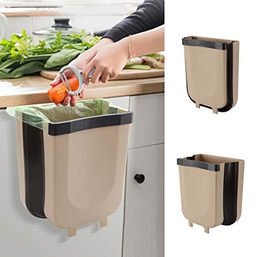 Hanging Trash Can Small Kitchen Waste Bin Cabinet Collapsible Mini Garbage Can for Home/Car/ Bathroom/ Office/ Bedroom/ Camping -2.4 Gallon