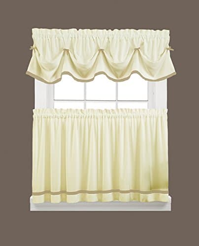 Kate Curtain Set - Valance: 58" x 13" + Tier Pair: 57" x 36" - (Natural/Tan)