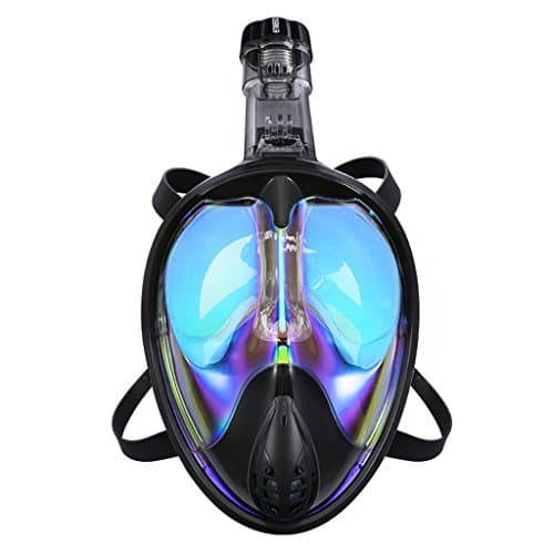 ENKEEO Full Face Snorkel Mask - Anti-Fog, Anti-Leak and UV 400 Protection Tubeless Snorkeling Set - with Action Camera Mount, Dry Top Technology and Detachable Breathing Tube (L / XL, Black)