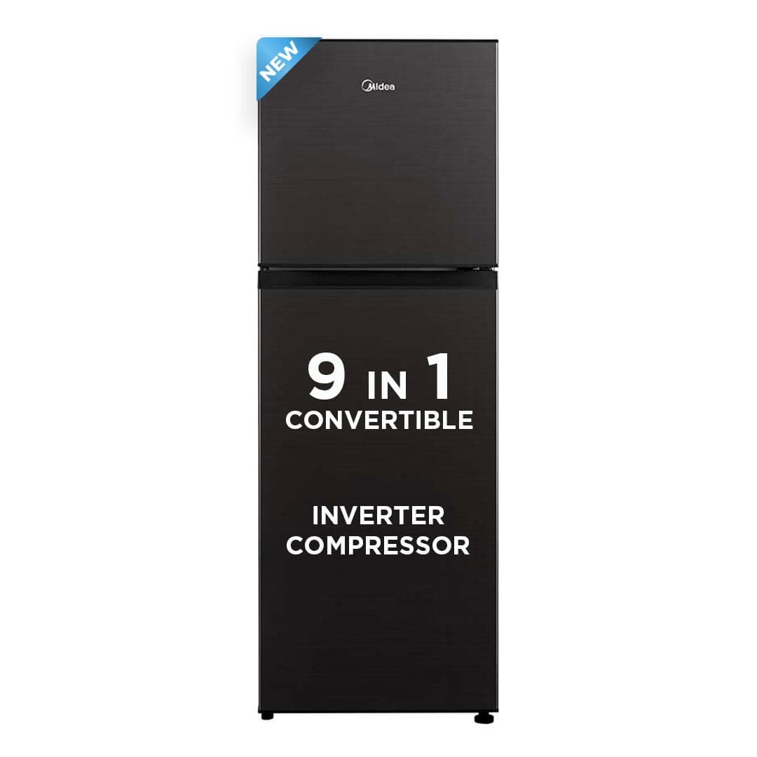 Midea 233 L, 3 Star, Frost Free Convertible 9 in 1 Double Door Refrigerator with real Inverter compressor and Deo Fresh Technology (MDRT359FGI28, Jazz Black)