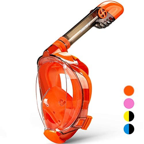 OUSPT Full Face Snorkel Mask, Snorkeling Mask with Detachable Camera Mount, Panoramic 180° View Upgraded Dive Mask with Safety Breathing System, Dry Top Set Anti-Fog Anti-Leak