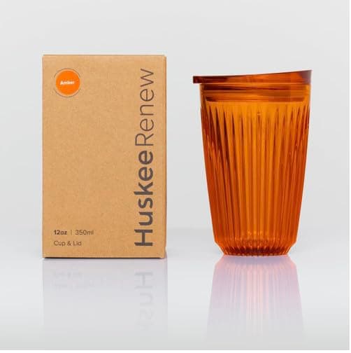 Huskee Renew Range Cup & Lid- Amber and Smoke - (6oz, 8oz, 12oz, 16oz) (Amber, 12oz Cup & Lid)