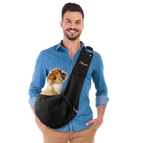 Flezia Pet Sling Carrier for Small Dog or Cat - Black - Pet Blanket and Safety Collar Hook Included - Hands-Free Bag Perfect for Walking, Car Seat, Doing Errands, Traveling and Hiking