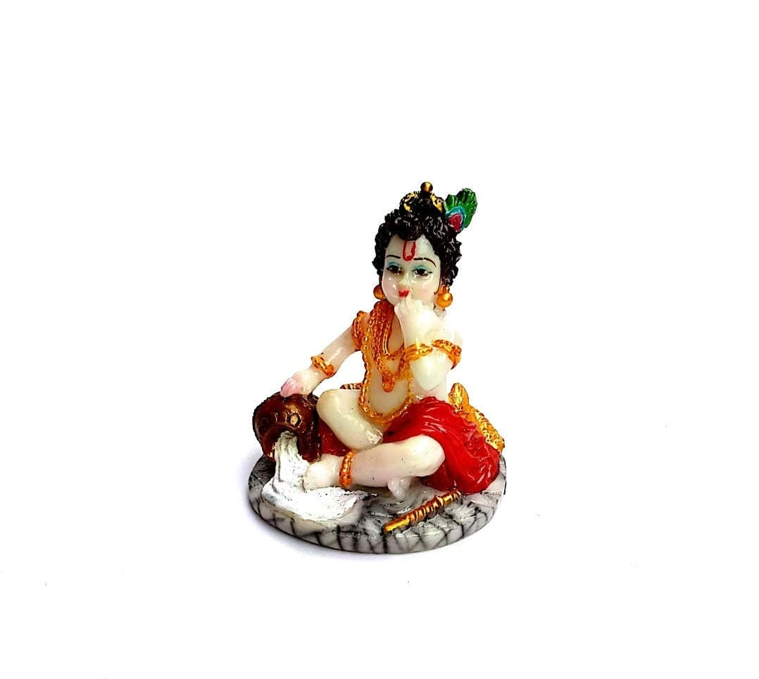 BS Handicrafts Wooden Bal Gopal Krishna Makhan Chor Ladu Gopal Idol (4-5 Inch)